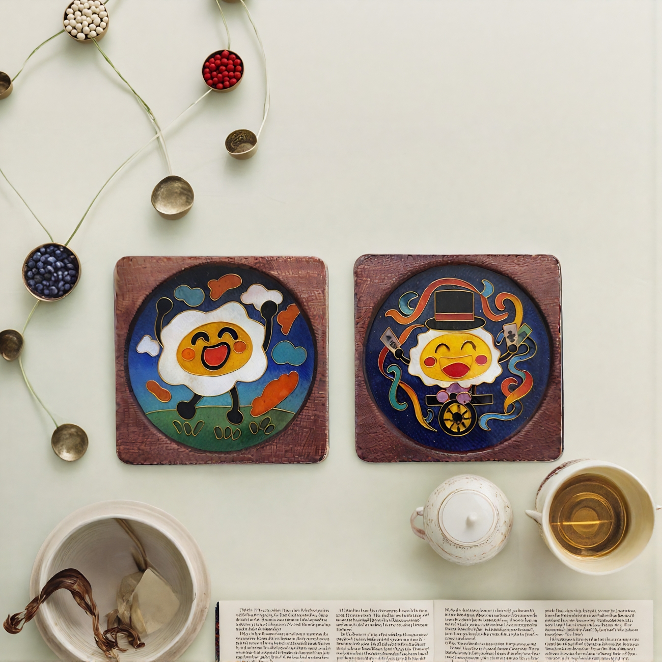 掐絲琺瑯,童趣,木杯墊