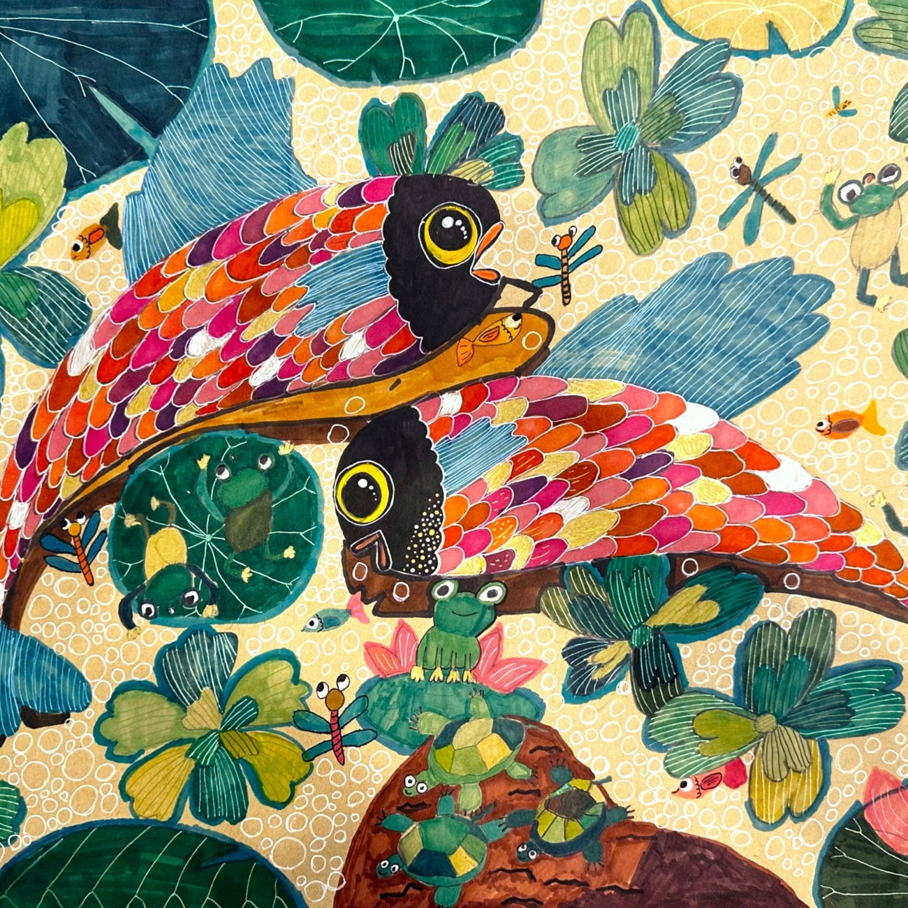 花影游魚,兒童畫,孩童創作,兒童作品,孩子作品,兒童插畫,兒童藝術,原創插畫,插畫授權,文創商品,企業禮贈,ESG禮贈,客製化禮品,童心創作,童心回饋計畫,薪傳創藝坊