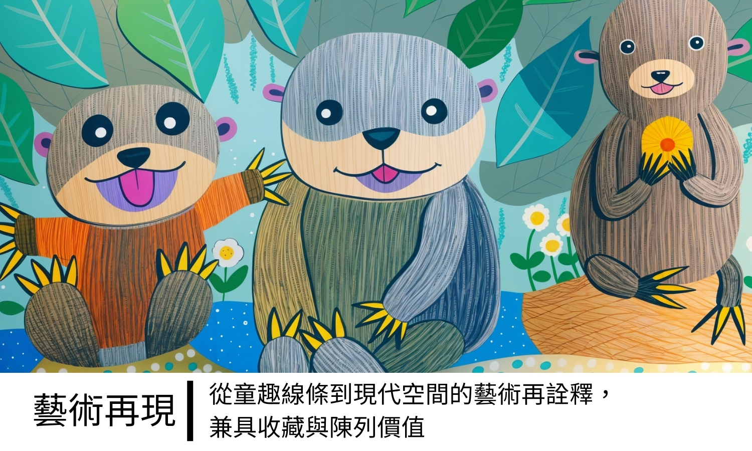 獺意好時光裝飾畫|三隻海獺童趣互動場景