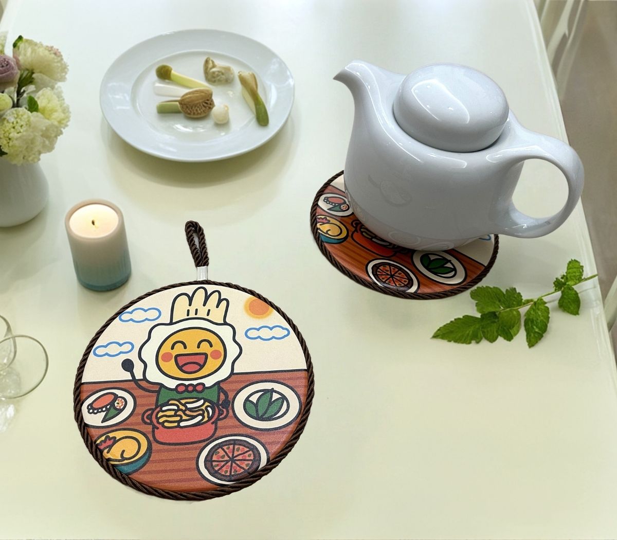 雞蛋大廚陶瓷隔熱墊｜餐桌使用情境照