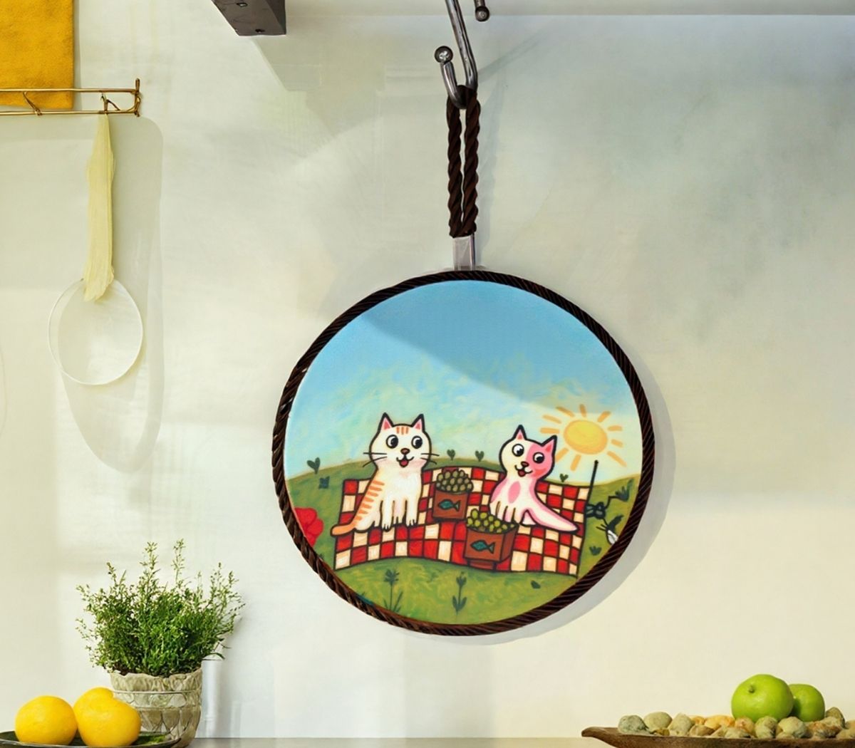 午後野餐趣陶瓷隔熱墊｜紅格子野餐布背景插畫