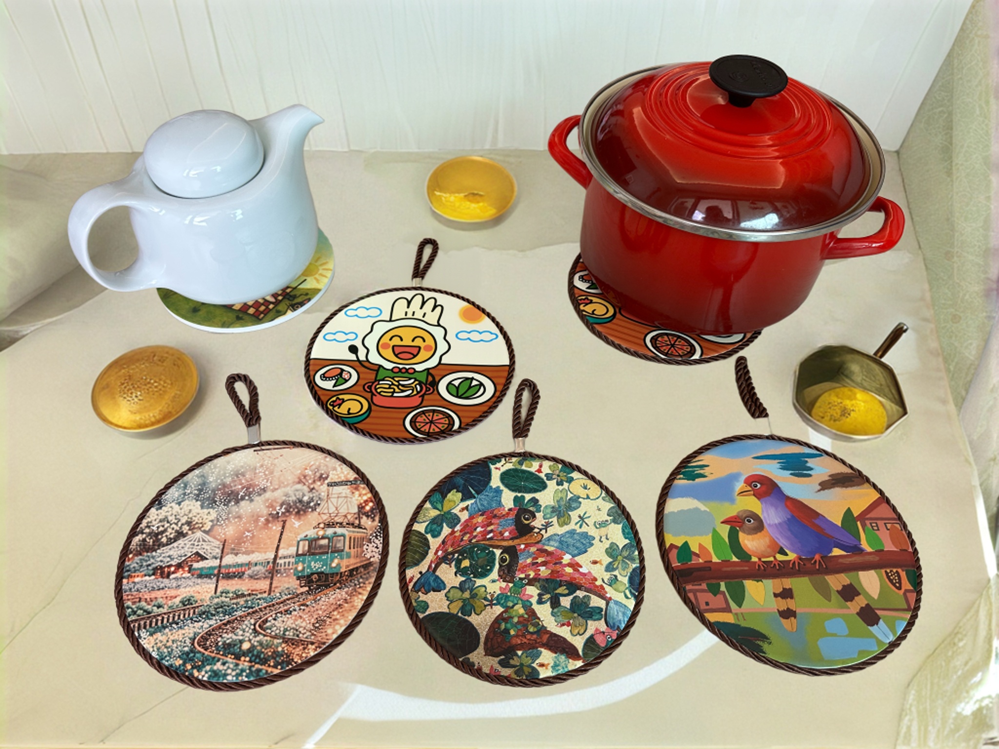 雞蛋大廚陶瓷隔熱墊｜餐桌使用情境照