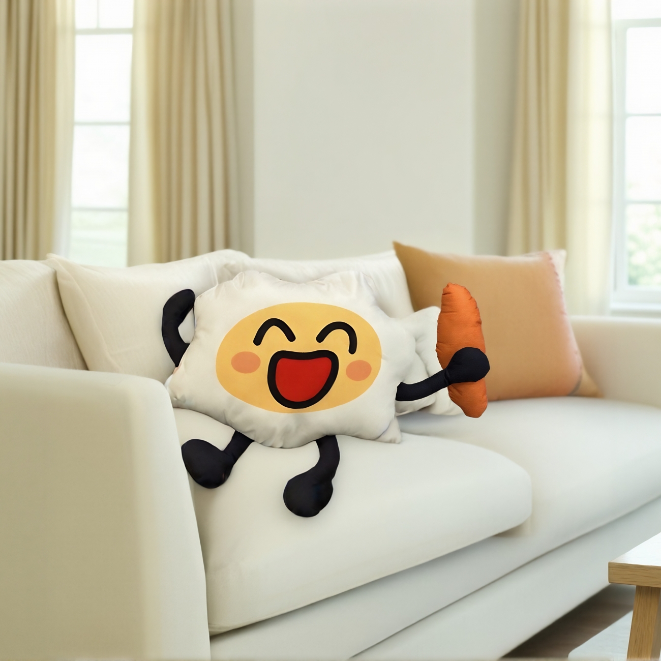 童趣抱枕, 絨布, 午睡枕, 靠枕, 雞蛋小人