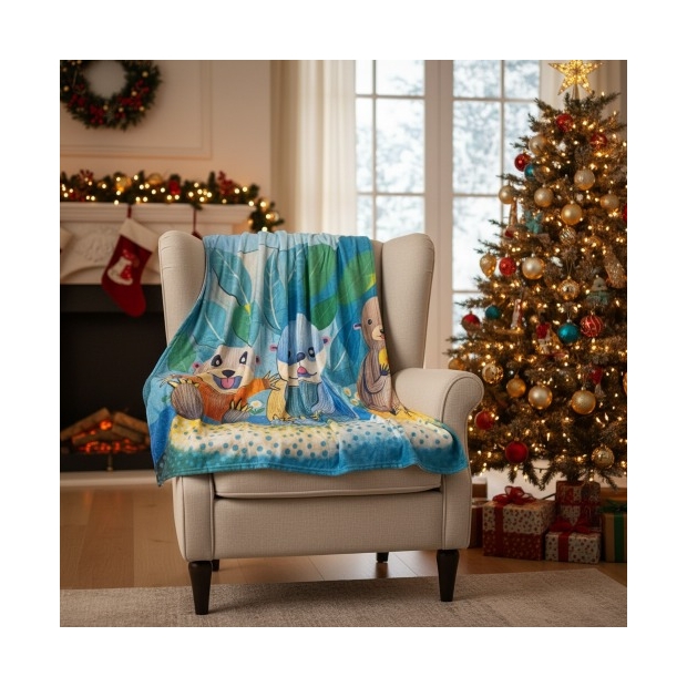 法蘭絨毛毯,海獺,可愛,療癒,保暖,萬用毯,薄毯,午睡毯,披肩,聖誕禮物,交換禮物,旅行