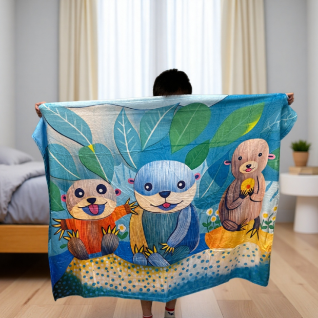 法蘭絨毛毯,海獺,可愛,療癒,保暖,萬用毯,薄毯,午睡毯,披肩,聖誕禮物,交換禮物,旅行