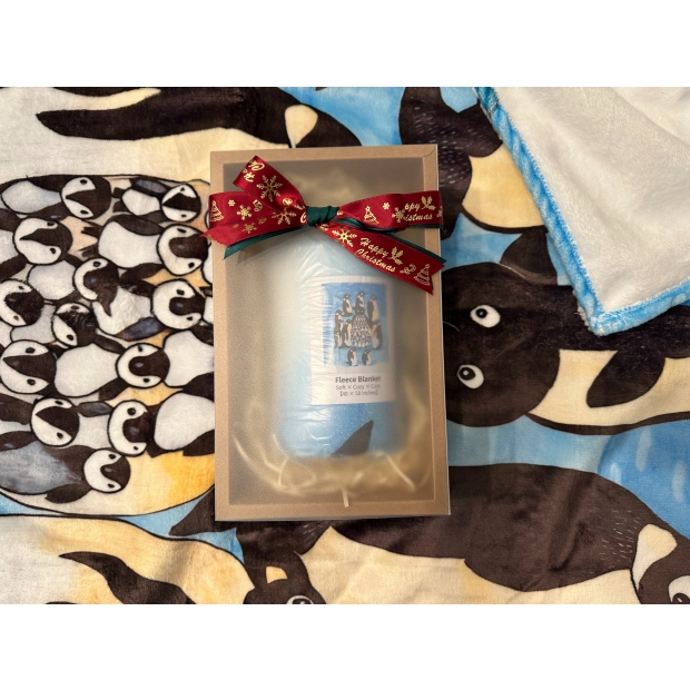 法蘭絨毛毯,企鵝,可愛,療癒,保暖,萬用毯,薄毯,午睡毯,披肩,聖誕禮物,交換禮物,旅行