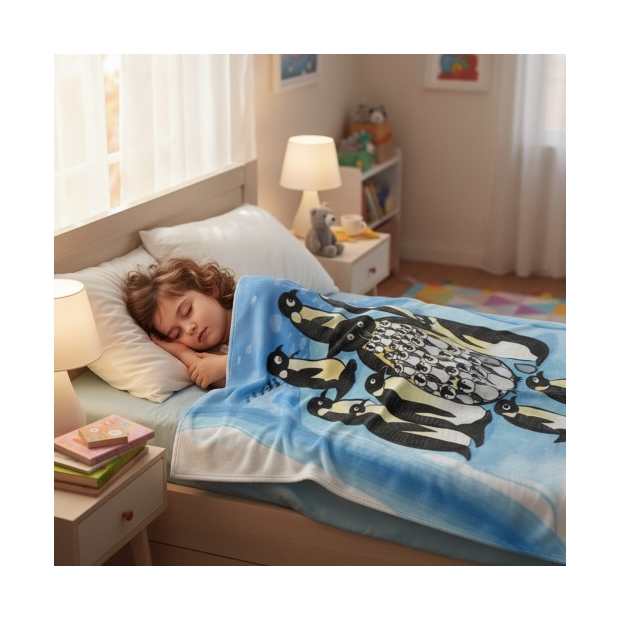 法蘭絨毛毯,企鵝,可愛,療癒,保暖,萬用毯,薄毯,午睡毯,披肩,聖誕禮物,交換禮物,旅行