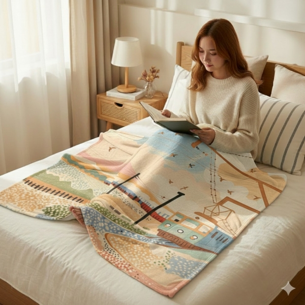 法蘭絨毛毯,火車,悠遠,療癒,保暖,萬用毯,薄毯,午睡毯,披肩,聖誕禮物,交換禮物,旅行