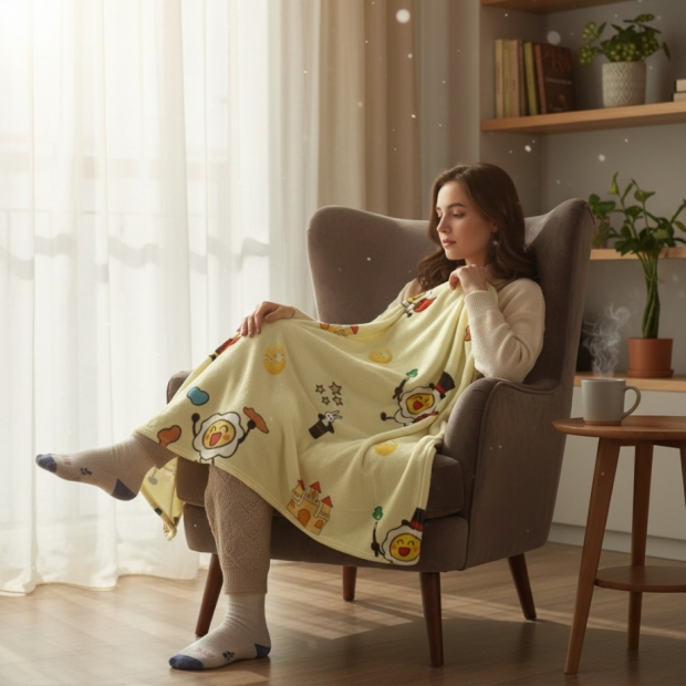 法蘭絨毛毯,雞蛋小人,Egg Friends,可愛,療癒,保暖,萬用毯,薄毯,午睡毯,披肩,聖誕禮物,交換禮物,旅行