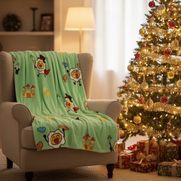 法蘭絨毛毯,雞蛋小人,Egg Friends,可愛,療癒,保暖,萬用毯,薄毯,午睡毯,披肩,聖誕禮物,交換禮物,旅行