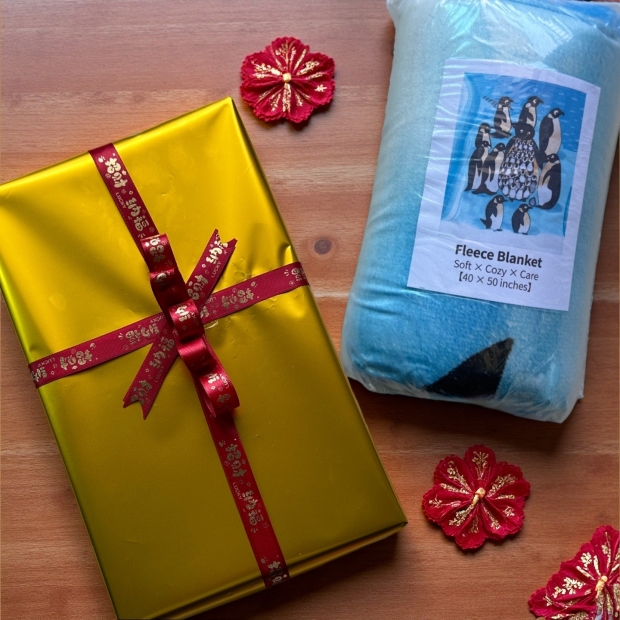 法蘭絨毛毯,企鵝,可愛,療癒,保暖,萬用毯,薄毯,午睡毯,披肩,聖誕禮物,交換禮物,旅行