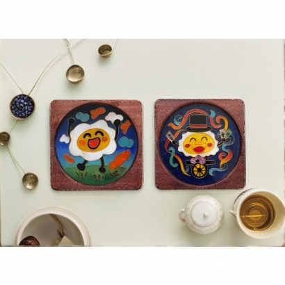 掐絲琺瑯,童趣,藝術杯墊,特別禮物 掐絲琺瑯,童趣,藝術杯墊,特別禮物
