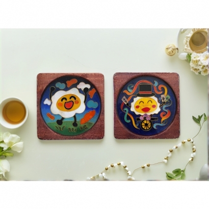 掐絲琺瑯,童趣,藝術杯墊,特別禮物 掐絲琺瑯,童趣,藝術杯墊,特別禮物