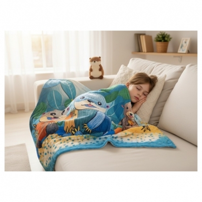 法蘭絨毛毯,海獺,可愛,療癒,保暖,萬用毯,薄毯,午睡毯,披肩,聖誕禮物,交換禮物,旅行