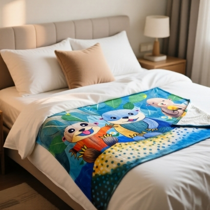 法蘭絨毛毯,海獺,可愛,療癒,保暖,萬用毯,薄毯,午睡毯,披肩,聖誕禮物,交換禮物,旅行