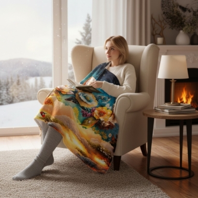 法蘭絨毛毯,花卉,典雅,療癒,保暖,萬用毯,薄毯,午睡毯,披肩,聖誕禮物,交換禮物,旅行