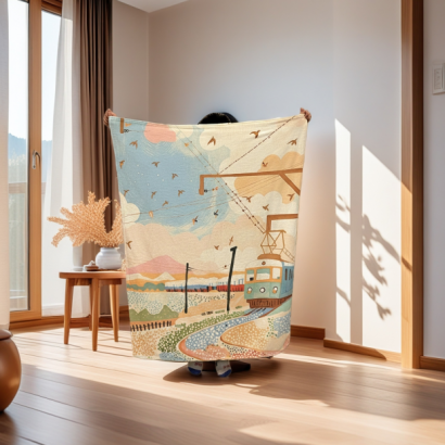 法蘭絨毛毯,火車,悠遠,療癒,保暖,萬用毯,薄毯,午睡毯,披肩,聖誕禮物,交換禮物,旅行