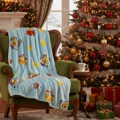 法蘭絨毛毯,雞蛋小人,Egg Friends,可愛,療癒,保暖,萬用毯,薄毯,午睡毯,披肩,聖誕禮物,交換禮物,旅行